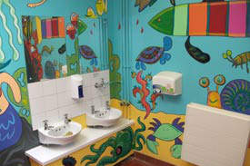 Painted walls in toilet area